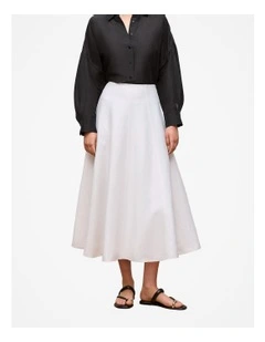 Textured Flare Midi Skirt in White