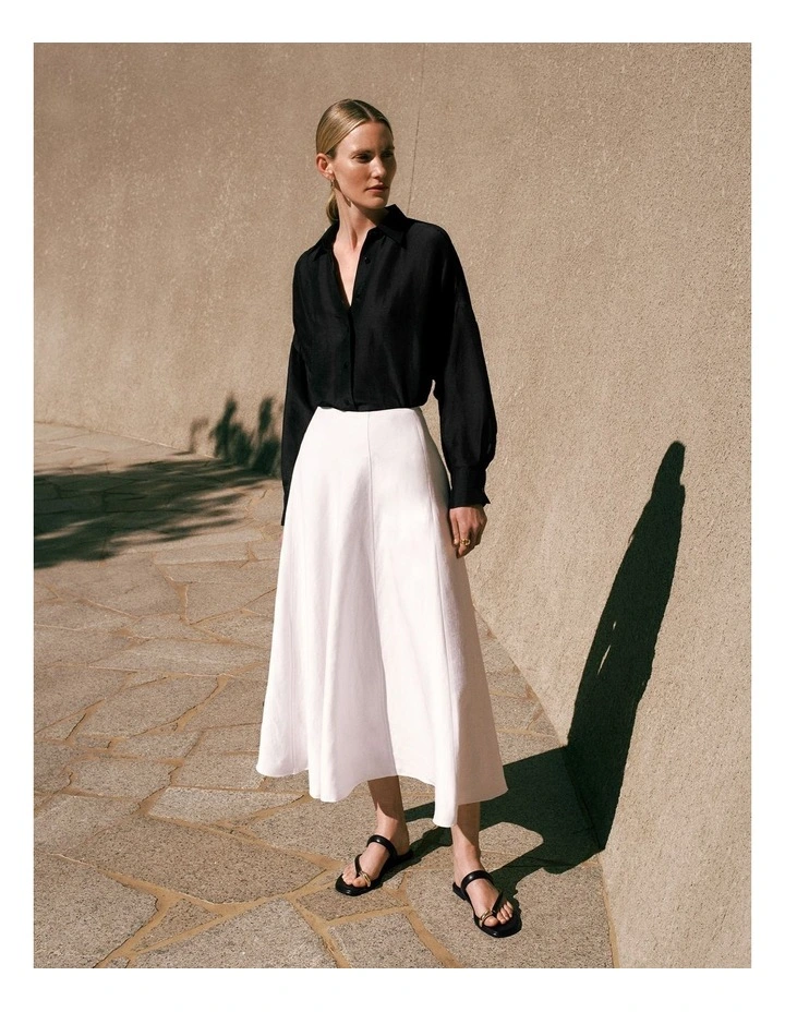 Textured Flare Midi Skirt in White image 2