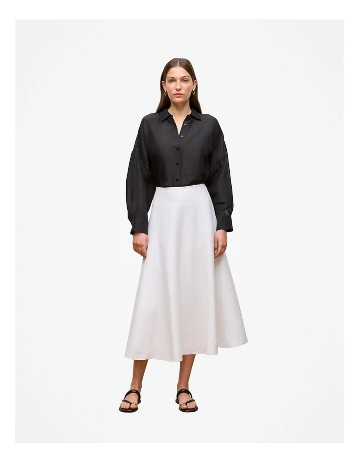 Textured Flare Midi Skirt in White image 3