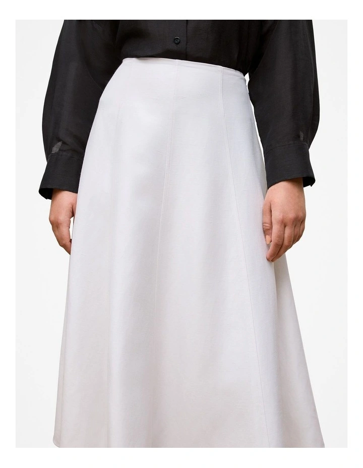 Textured Flare Midi Skirt in White image 4