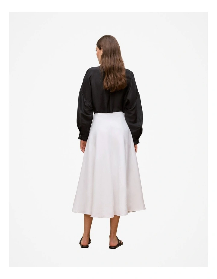 Textured Flare Midi Skirt in White image 5