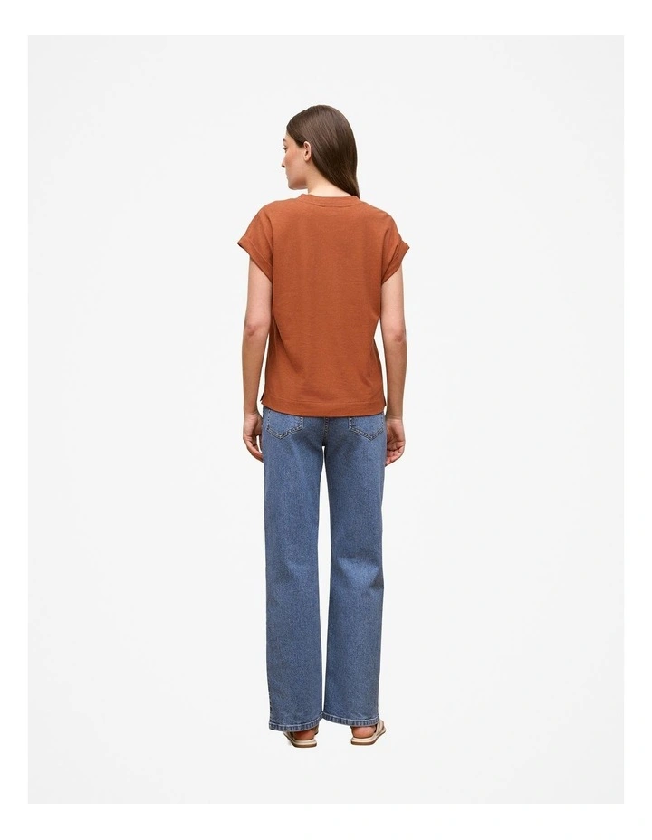 Linen Cotton V Neck T-shirt in Burnt Orange image 4