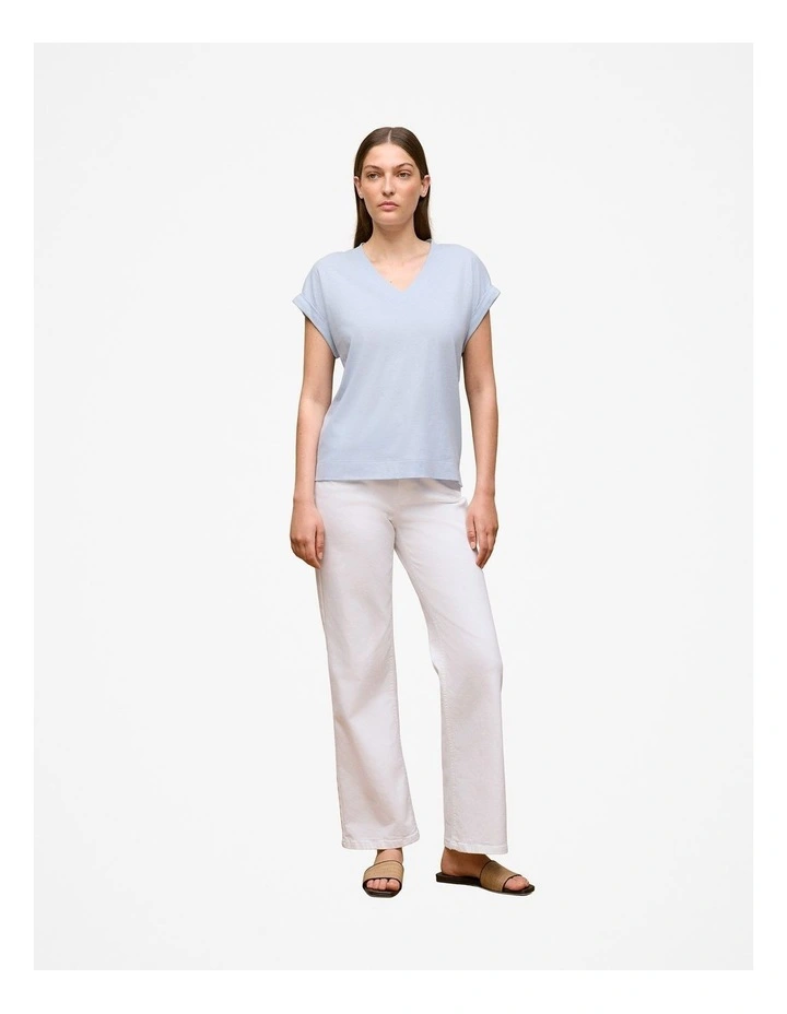 Linen Cotton V Neck T-shirt in Ice Blue image 2