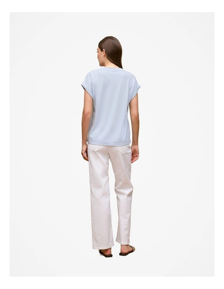 Linen Cotton V Neck T-shirt in Ice Blue image 4
