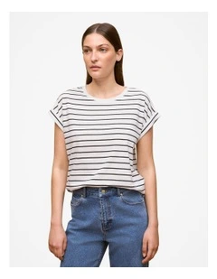 Stripe Cuff Sleeve T-shirt in White/Black