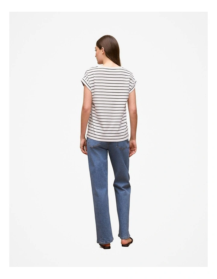 Stripe Cuff Sleeve T-shirt in White/Black image 4