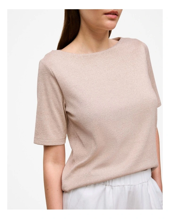 Metallic Rib T-shirt in Gold image 3