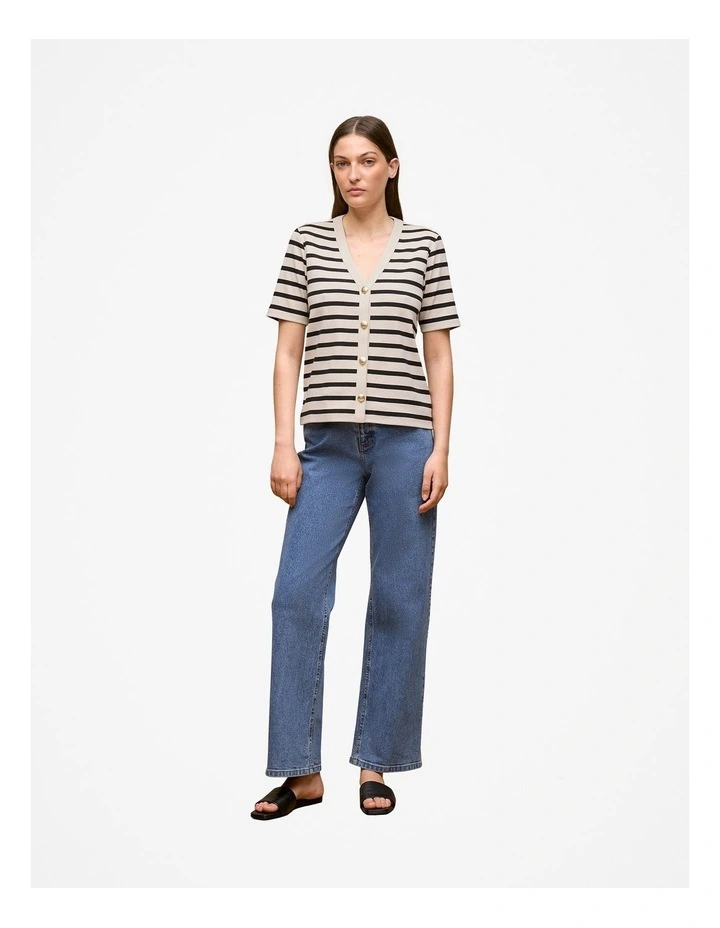 Stripe Rib Button Through Top in Stone image 2
