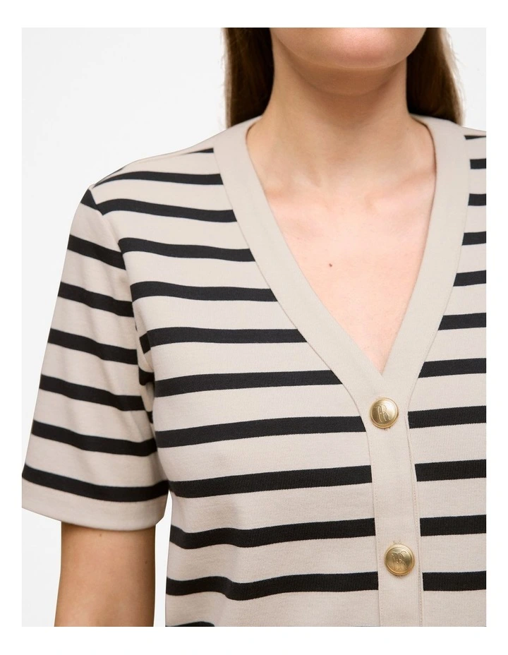 Stripe Rib Button Through Top in Stone image 3