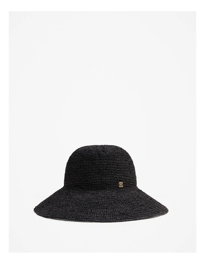 Audrey Raffia Sun Hat in Black image 1