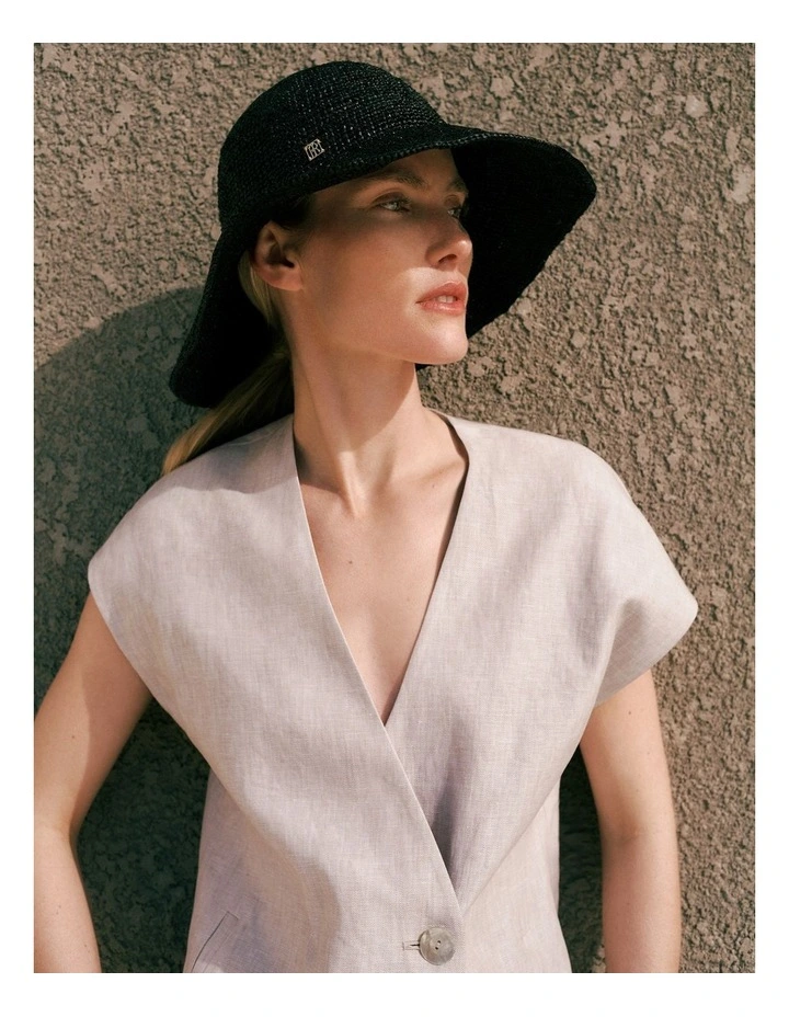 Audrey Raffia Sun Hat in Black image 2