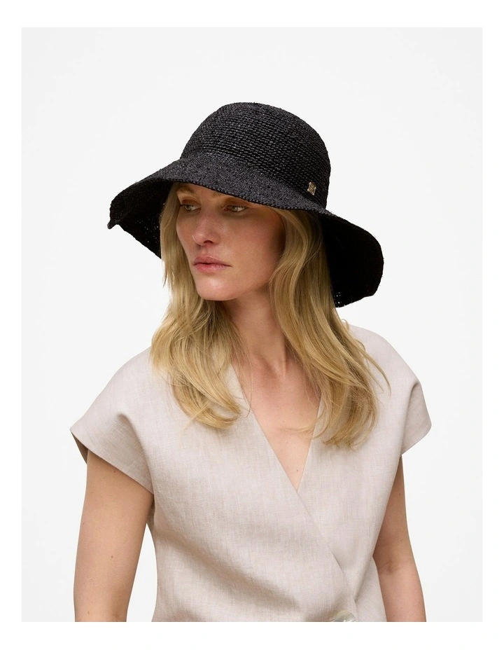 Audrey Raffia Sun Hat in Black image 3