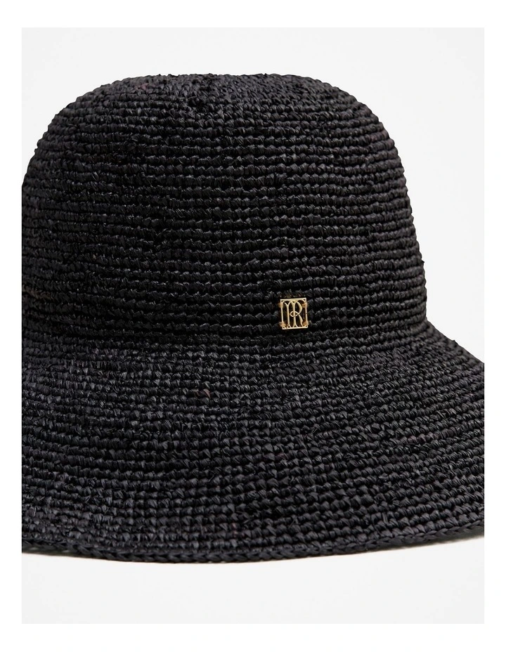 Audrey Raffia Sun Hat in Black image 4