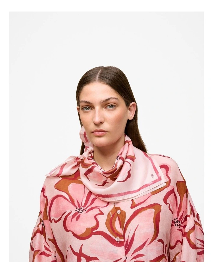 Peony Silk Twill Scarf in Soft Pink image 2