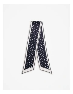 Spot Silk Twill Slim Scarf in Black