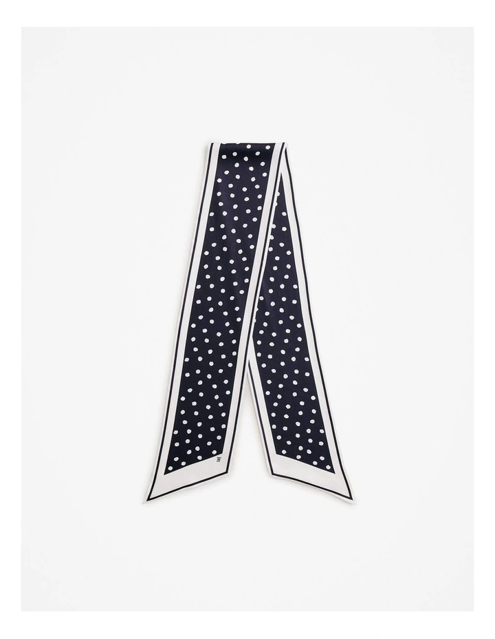 Spot Silk Twill Slim Scarf in Black image 1