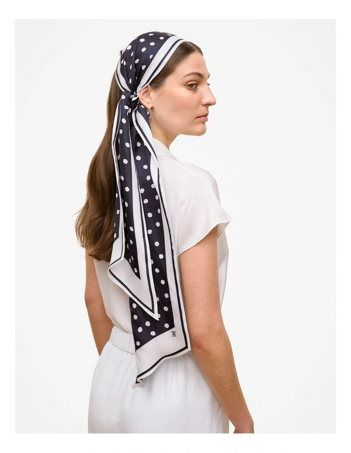 Spot Silk Twill Slim Scarf in Black image 3