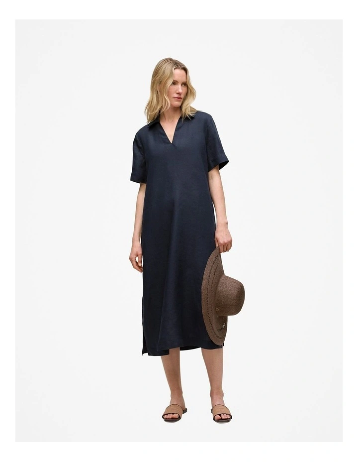 Linen Collared Popover Shift Dress in Night Sky image 2