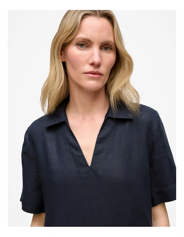 Linen Collared Popover Shift Dress in Night Sky image 3