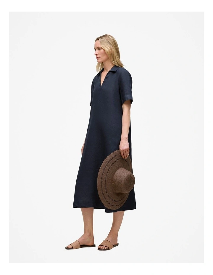 Linen Collared Popover Shift Dress in Night Sky image 4