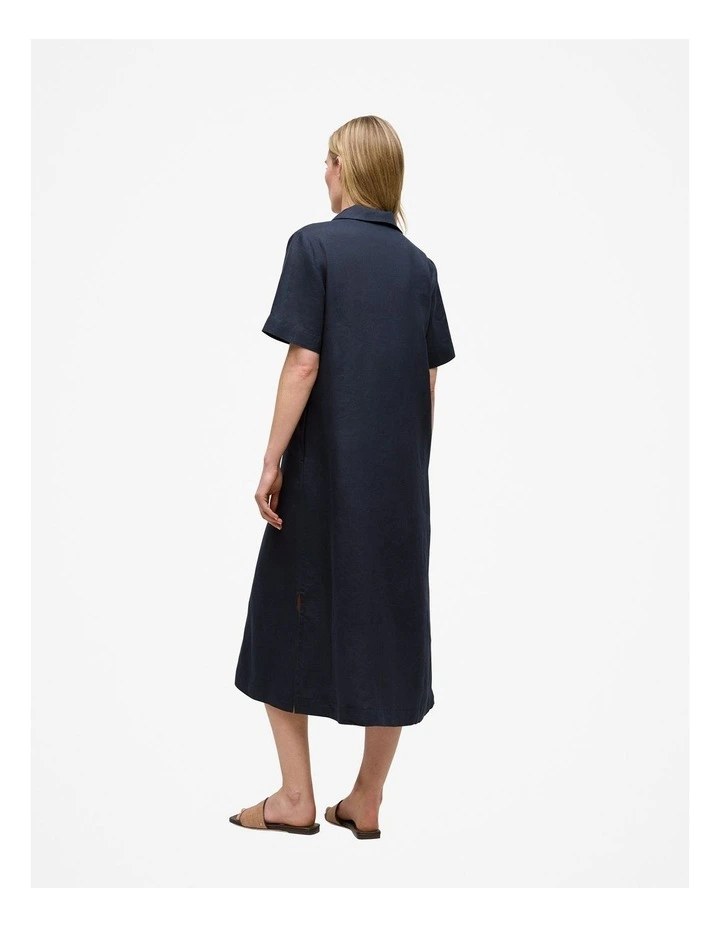 Linen Collared Popover Shift Dress in Night Sky image 5