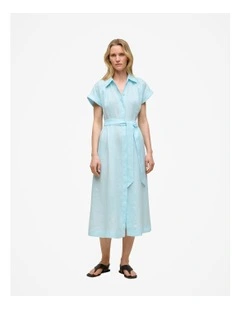 Linen Panelled Shirt Dress in Pastel Blue