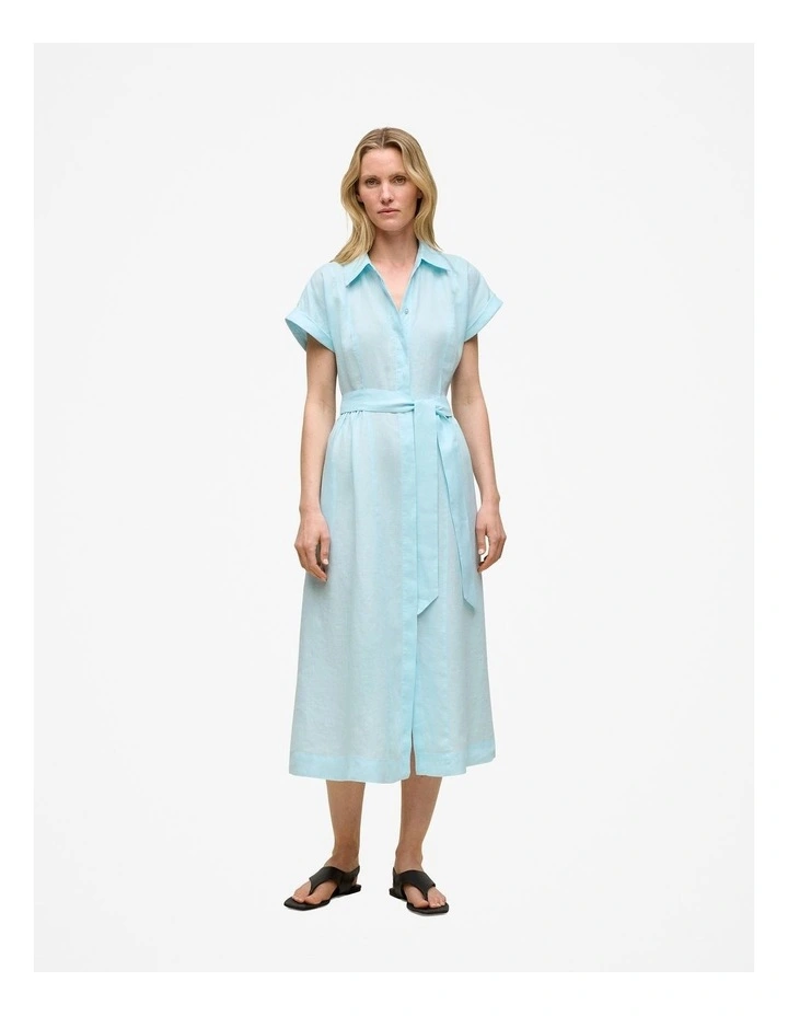 Linen Panelled Shirt Dress in Pastel Blue image 1