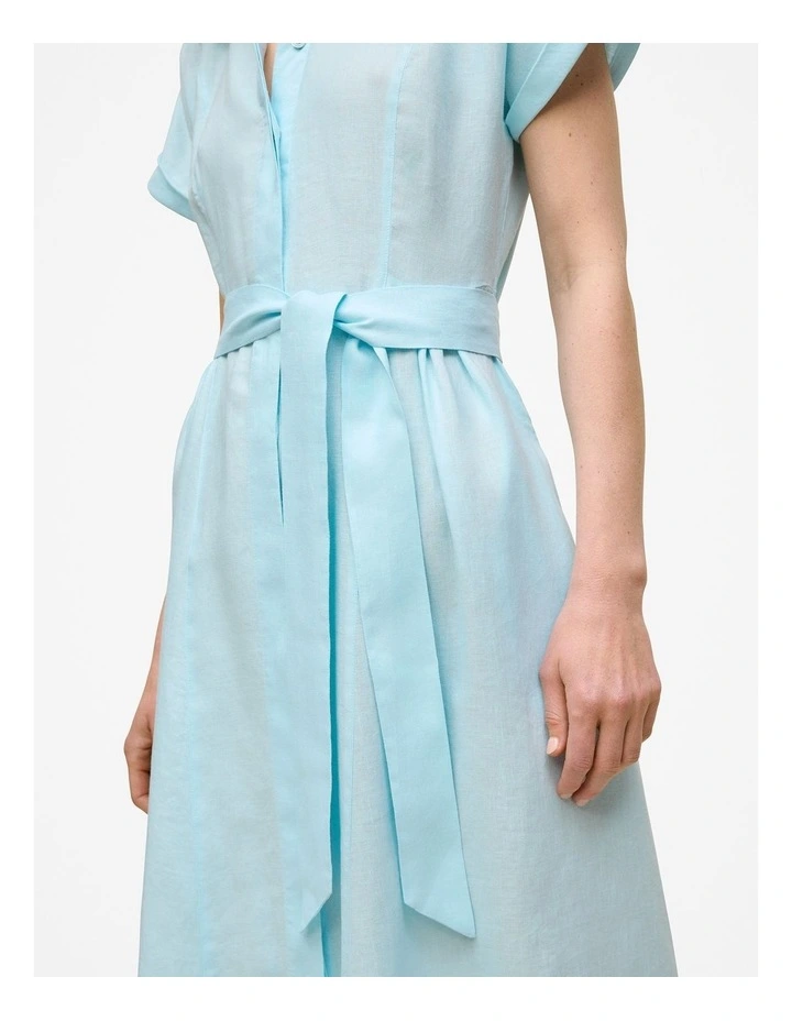Linen Panelled Shirt Dress in Pastel Blue image 3