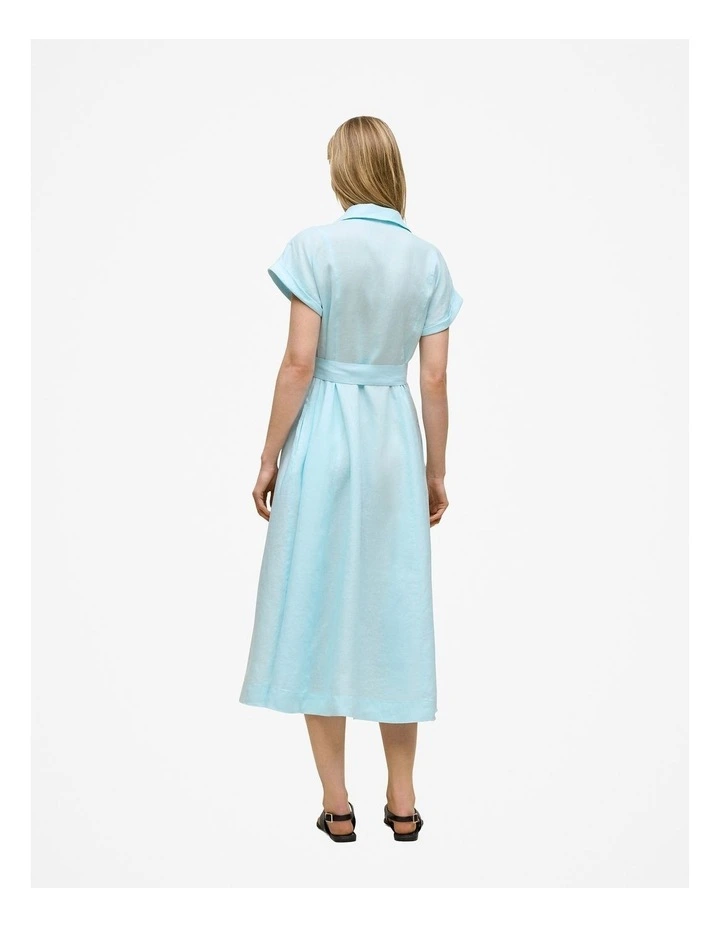 Linen Panelled Shirt Dress in Pastel Blue image 5