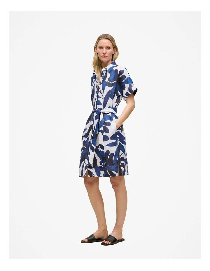 Marea Linen Short Sleeve Shirt Dress in White image 2