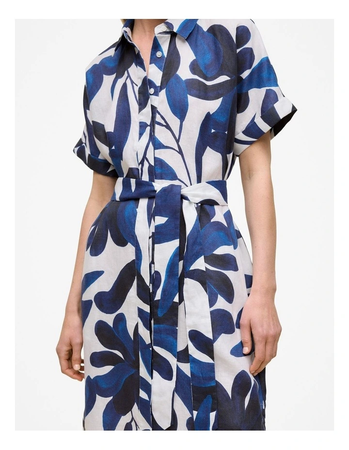 Marea Linen Short Sleeve Shirt Dress in White image 3
