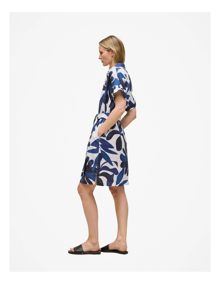 Marea Linen Short Sleeve Shirt Dress in White image 4