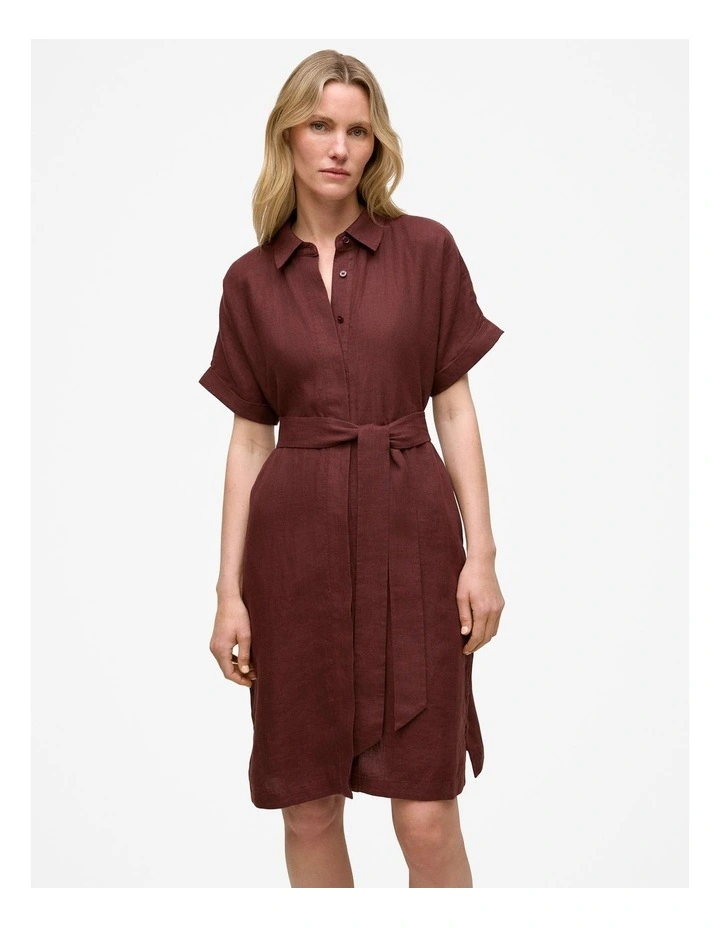 Delave Linen Short Sleeve Shirt Dress in Espresso image 1