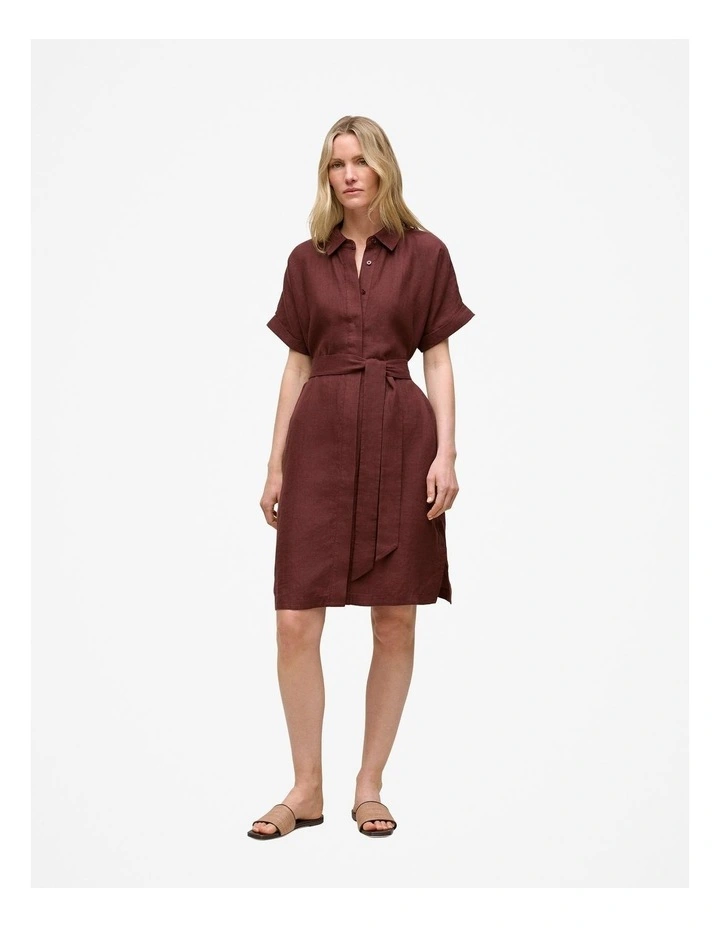 Delave Linen Short Sleeve Shirt Dress in Espresso image 2