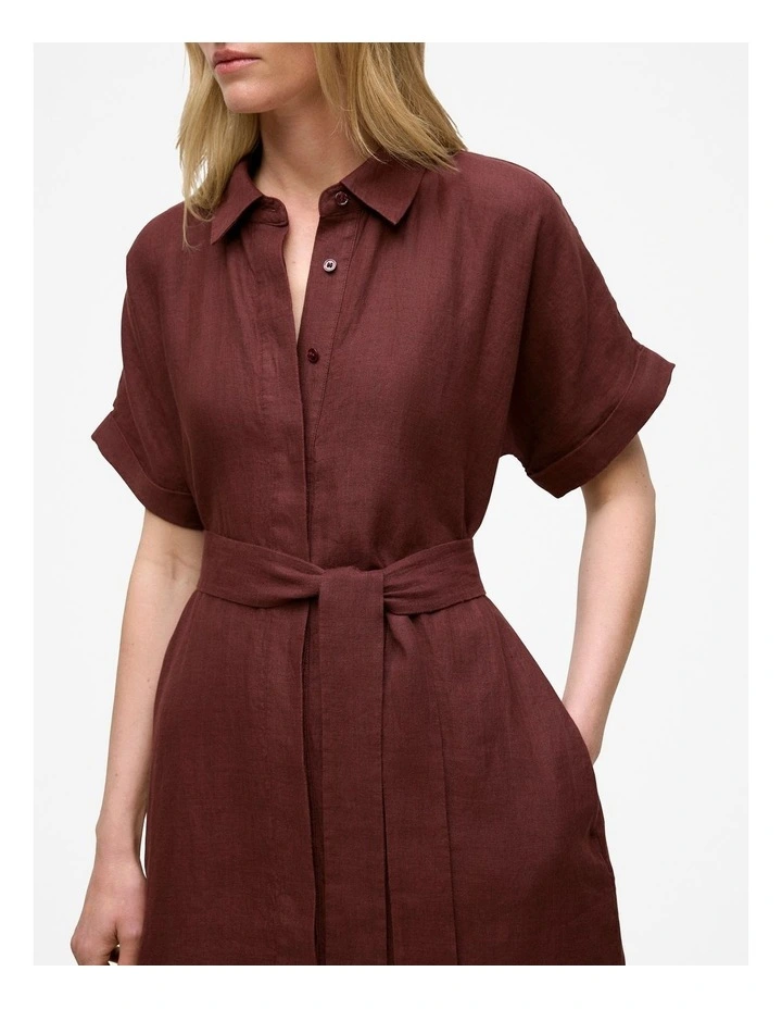 Delave Linen Short Sleeve Shirt Dress in Espresso image 3