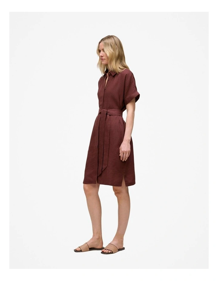 Delave Linen Short Sleeve Shirt Dress in Espresso image 4
