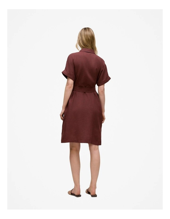Delave Linen Short Sleeve Shirt Dress in Espresso image 5