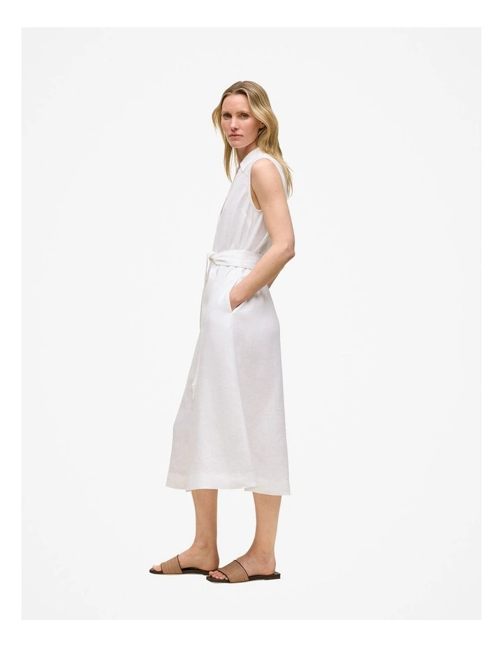 Linen Sleeveless Shirt Dress in White image 4