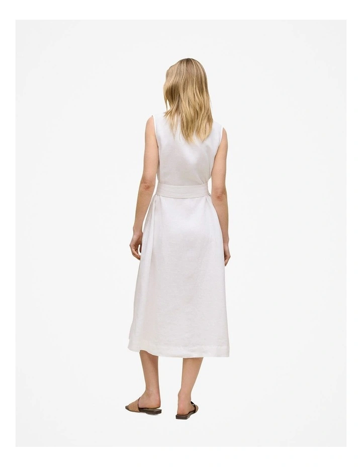 Linen Sleeveless Shirt Dress in White image 5