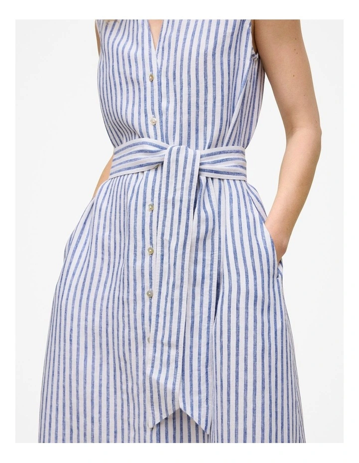 Yarn Dyed Linen Stripe Sleeveless Shirt Dress in Vivid Blue image 4