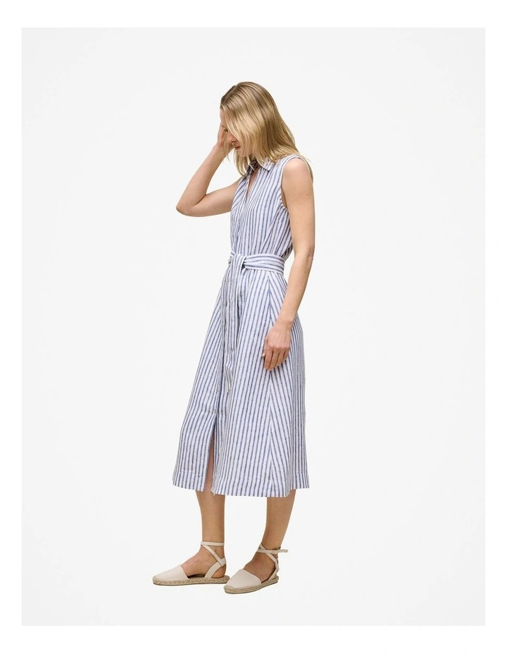 Yarn Dyed Linen Stripe Sleeveless Shirt Dress in Vivid Blue image 5