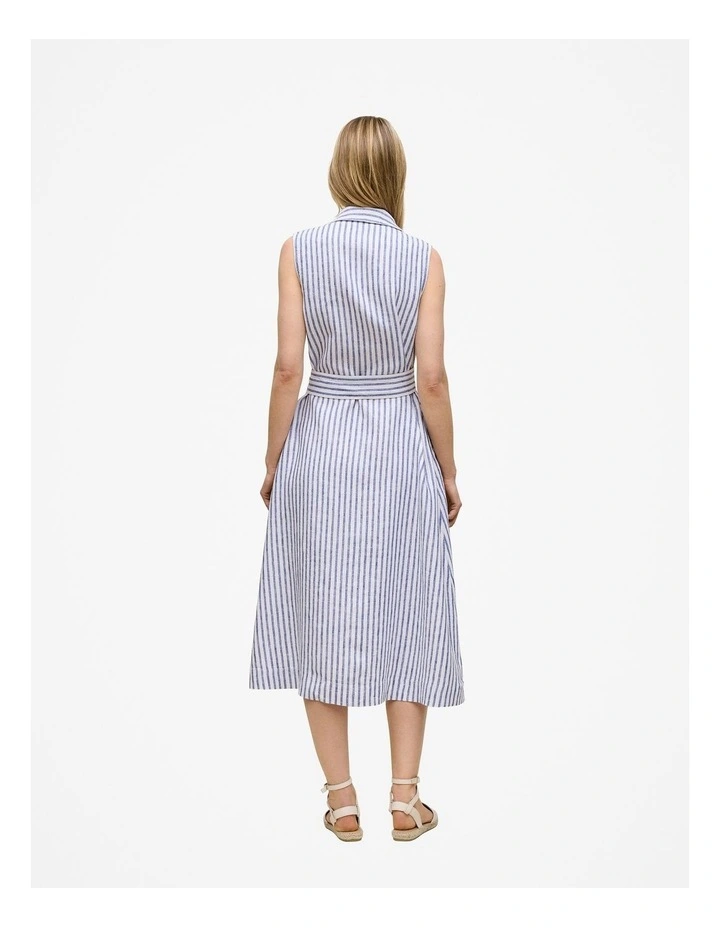Yarn Dyed Linen Stripe Sleeveless Shirt Dress in Vivid Blue image 6