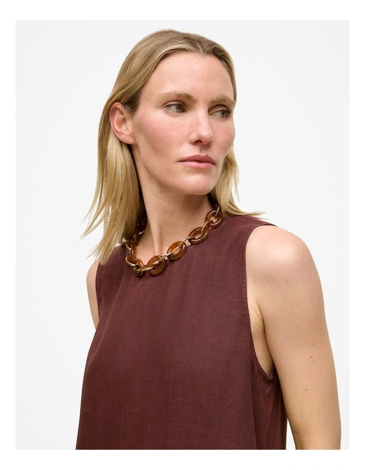 Delave Linen Sleeveless Column Dress in Espresso image 3