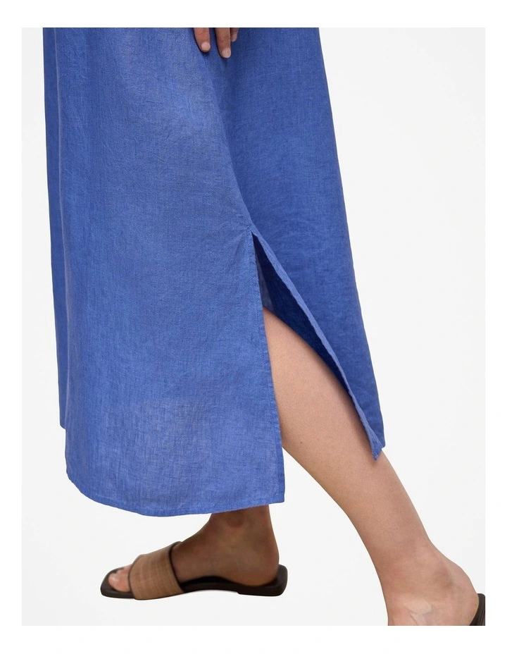 Delave Linen Sleeveless Column Dress in Vivid Blue image 4