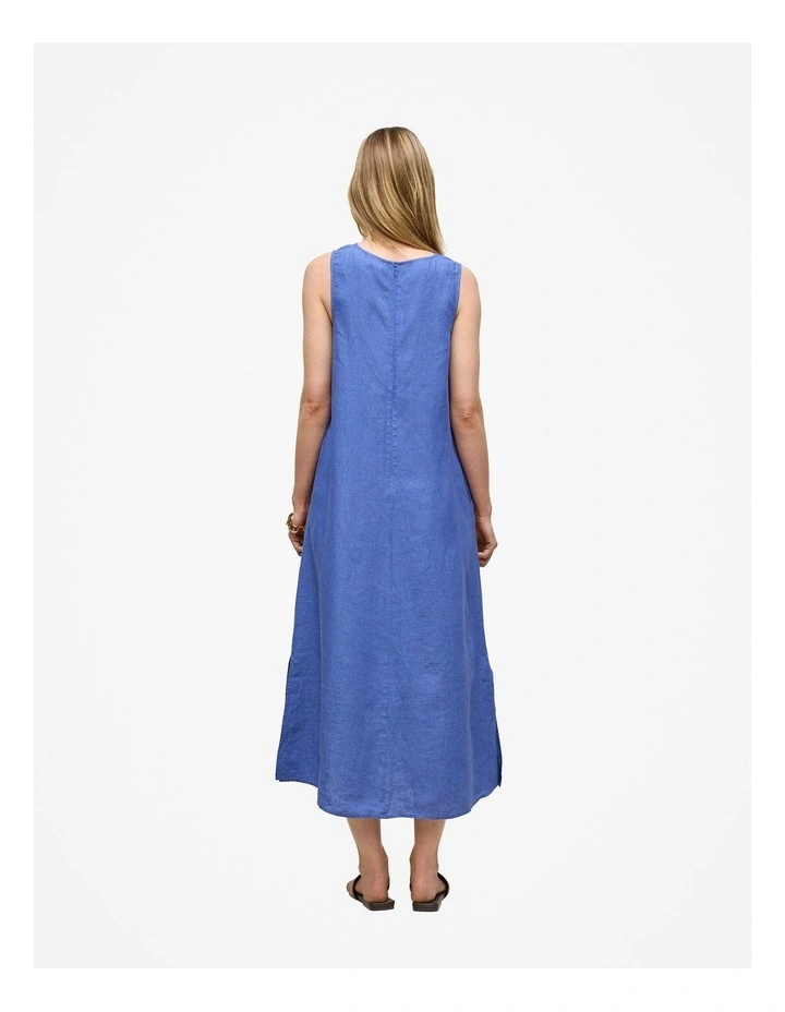 Delave Linen Sleeveless Column Dress in Vivid Blue image 5