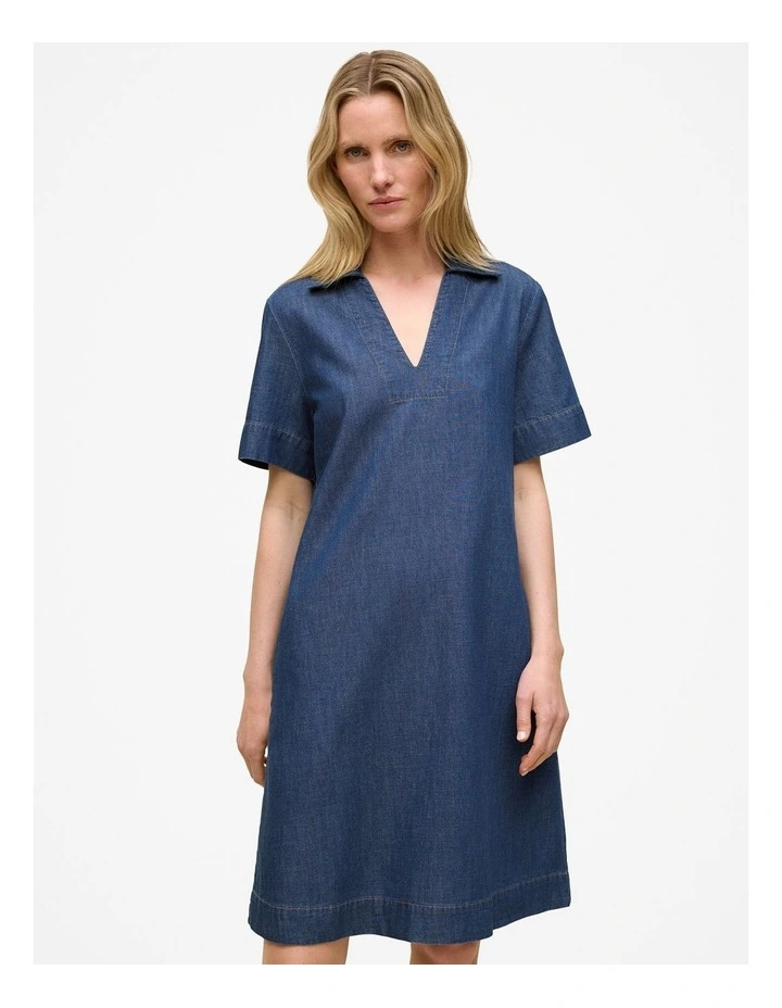 Soft Denim Popover Shift Dress in Mid Blue image 1
