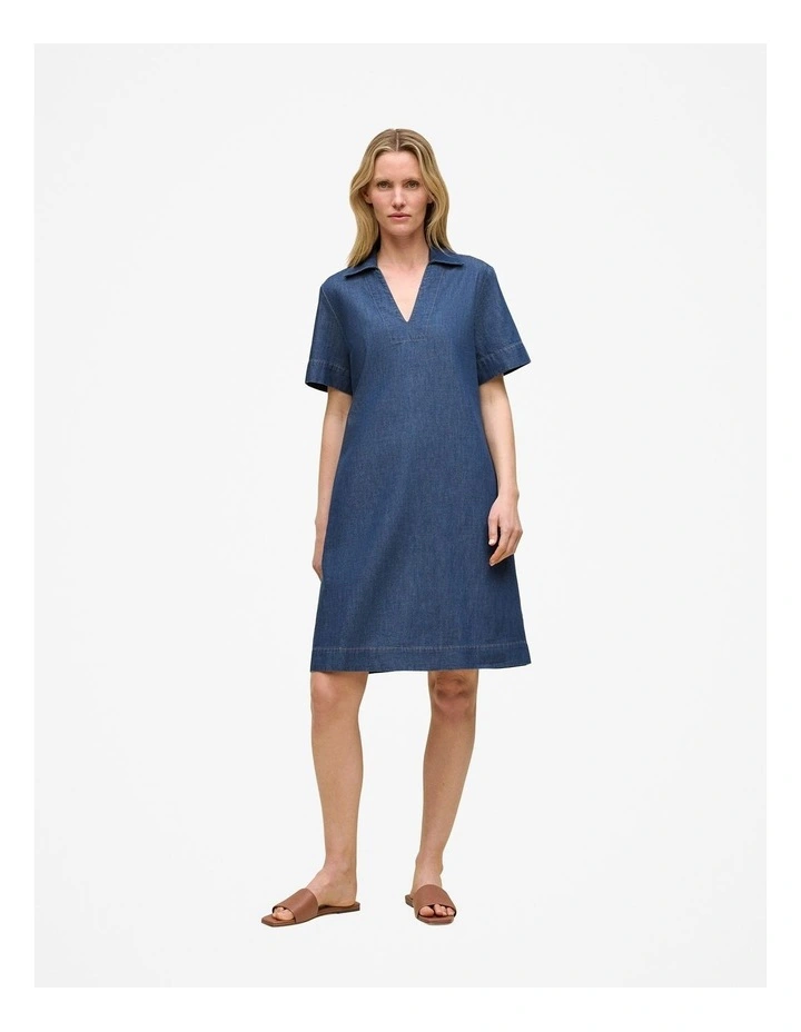 Soft Denim Popover Shift Dress in Mid Blue image 2