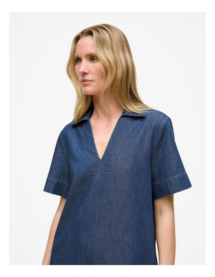 Soft Denim Popover Shift Dress in Mid Blue image 3