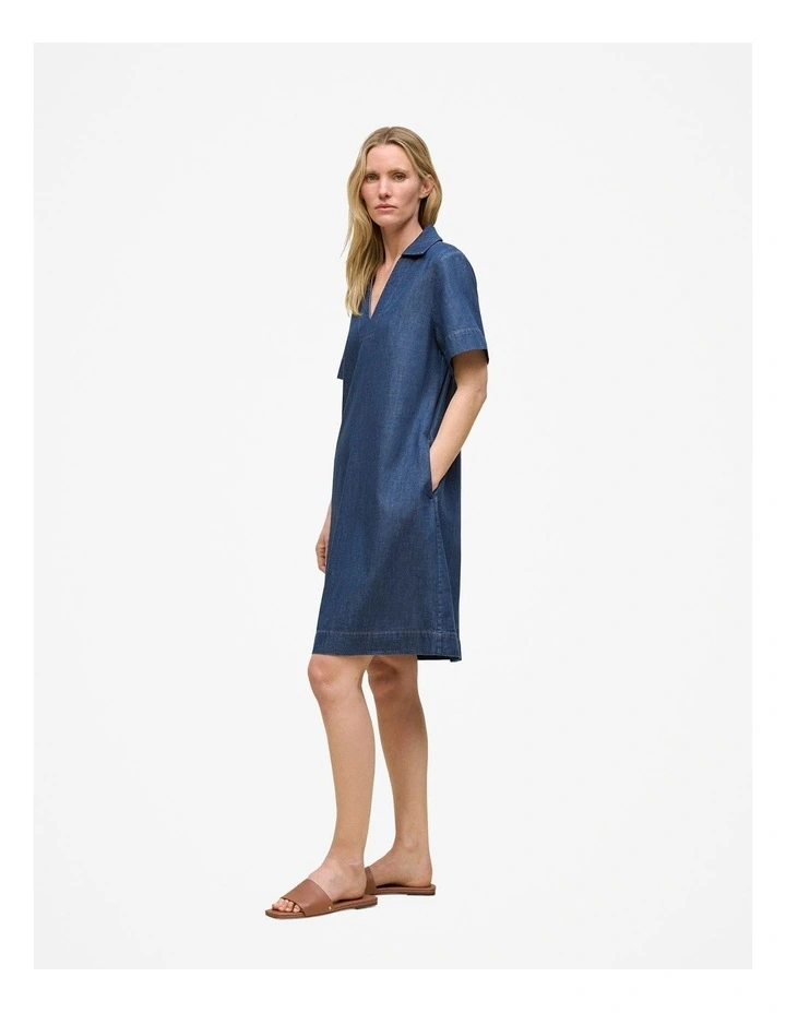 Soft Denim Popover Shift Dress in Mid Blue image 4