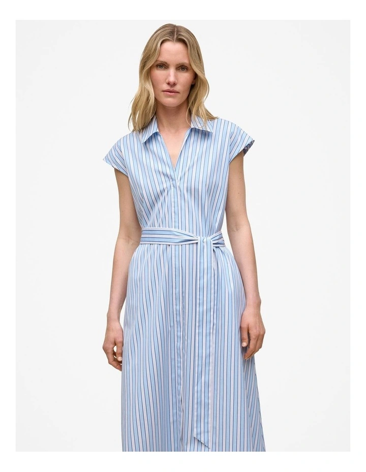 Sateen Regency Stripe Shirt Dress in Pastel Blue image 2